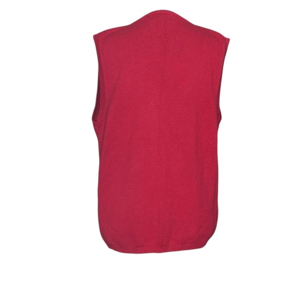 Eddie Bauer Vintage Red Floral Embroidered Cotton Button Front Sweater Vest L - Picture 2 of 5